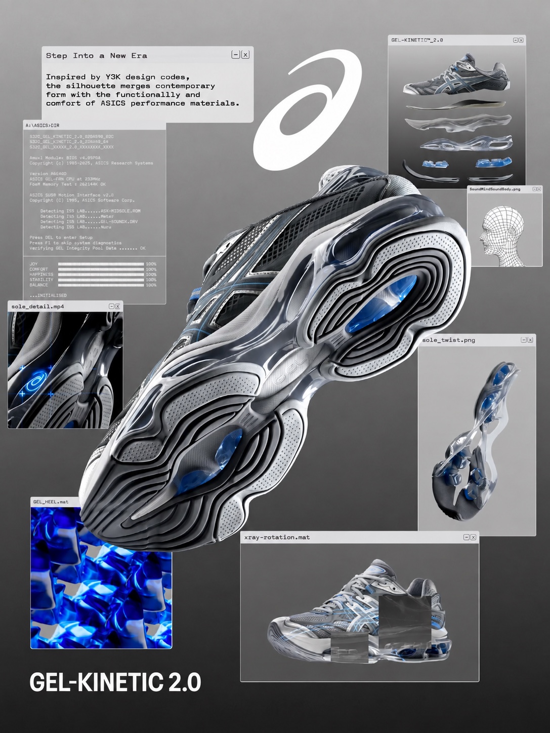 Silver sneaker styling with technical overlays