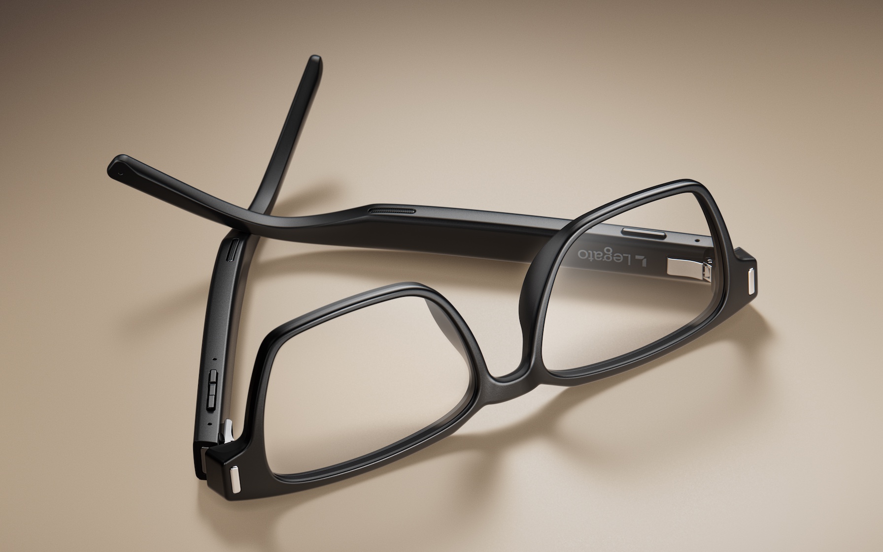 Legato Frames AI hearing glasses with technology integrated into the temples