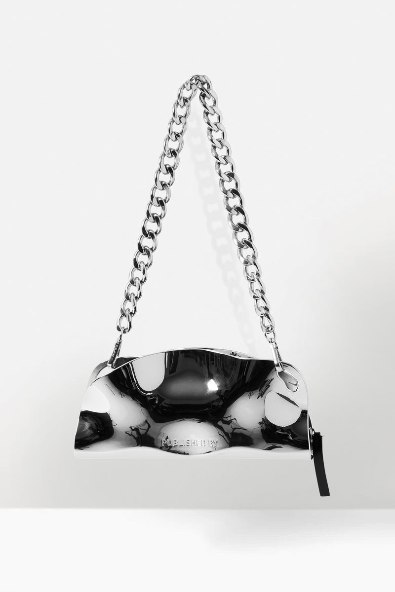 Published By Mayzie chrome shoulder bag with sculptural curved shell