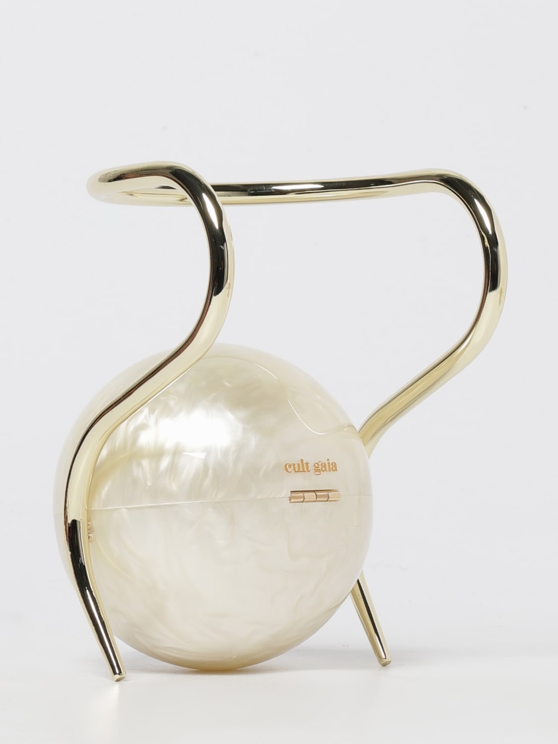 Cult Gaia ivory marble resin shoulder bag with sculptural gold handle