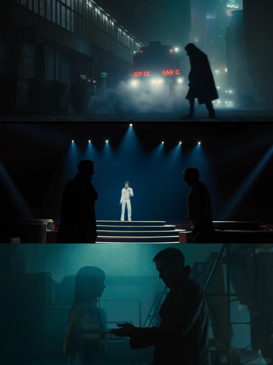 Cyberpunk interior reference with warm amber light and severe futuristic space