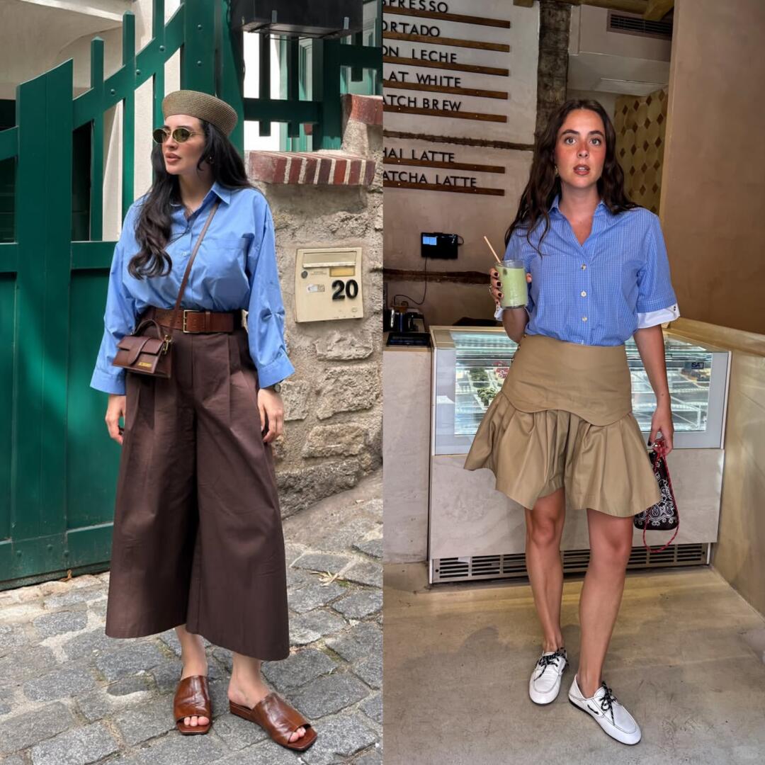 Saturated blue top balanced by dark, simple separates