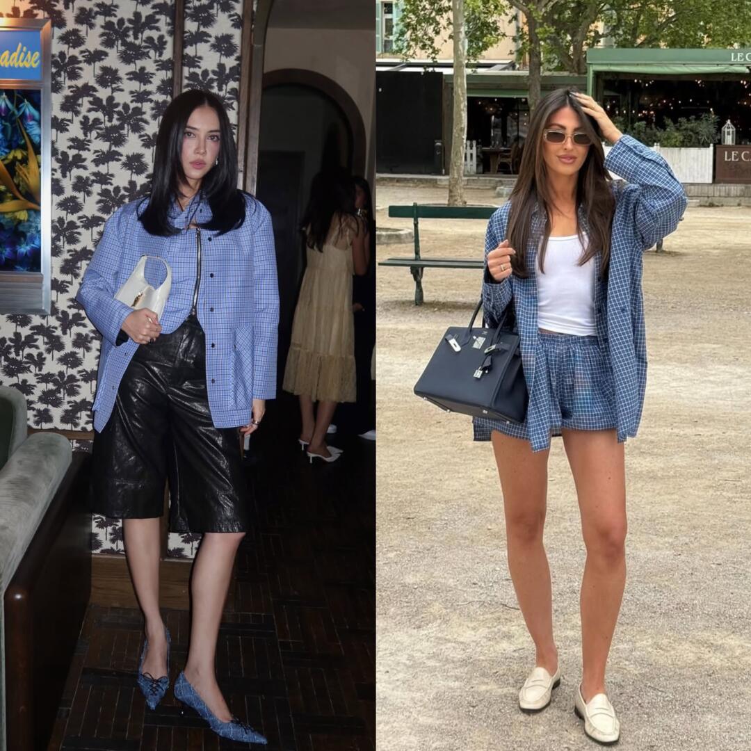 A cool-toned outfit using blue as both base and accent