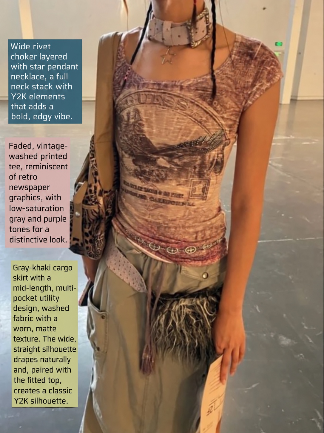 Fitted brown graphic T-shirt with a cargo skirt