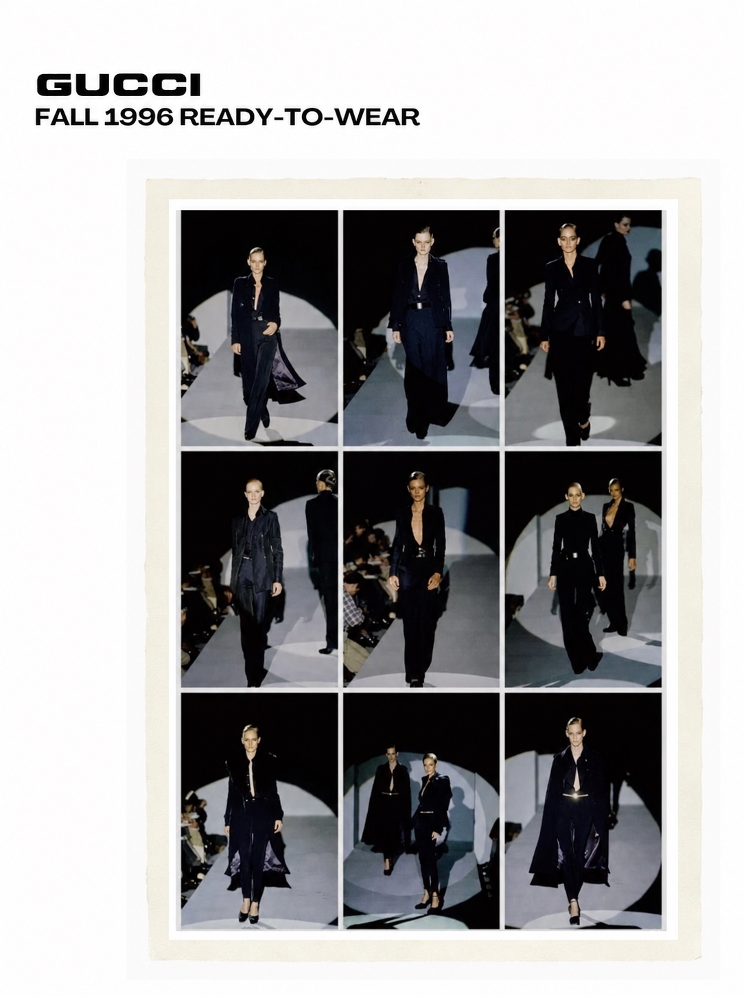 Gucci Fall 1996 ready-to-wear black tailoring reference for Carolyn Bessette Kennedy style