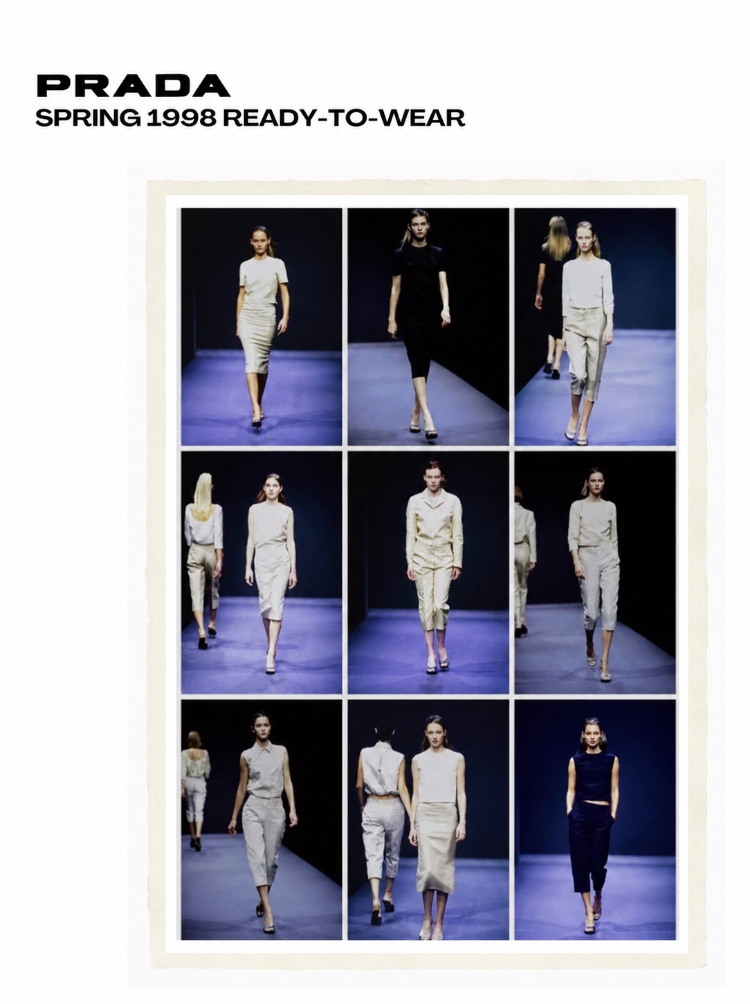 Prada Spring 1998 ready-to-wear minimalist runway reference with pale and black looks