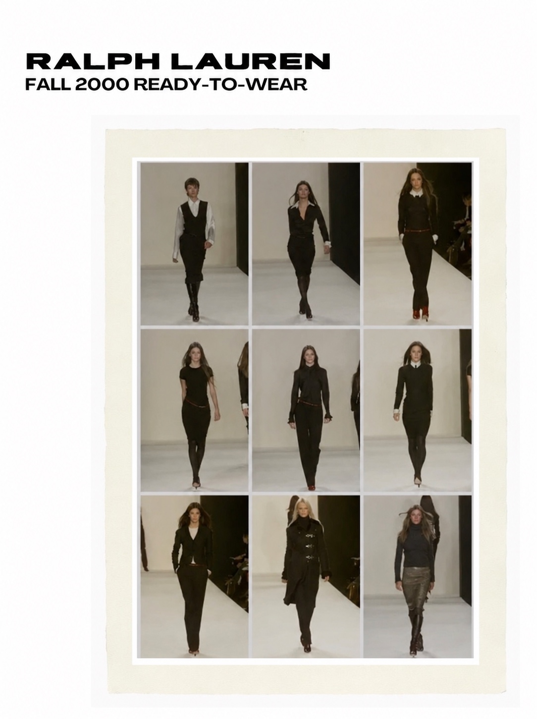 Ralph Lauren Fall 2000 ready-to-wear black minimalist outfits and polished 90s styling