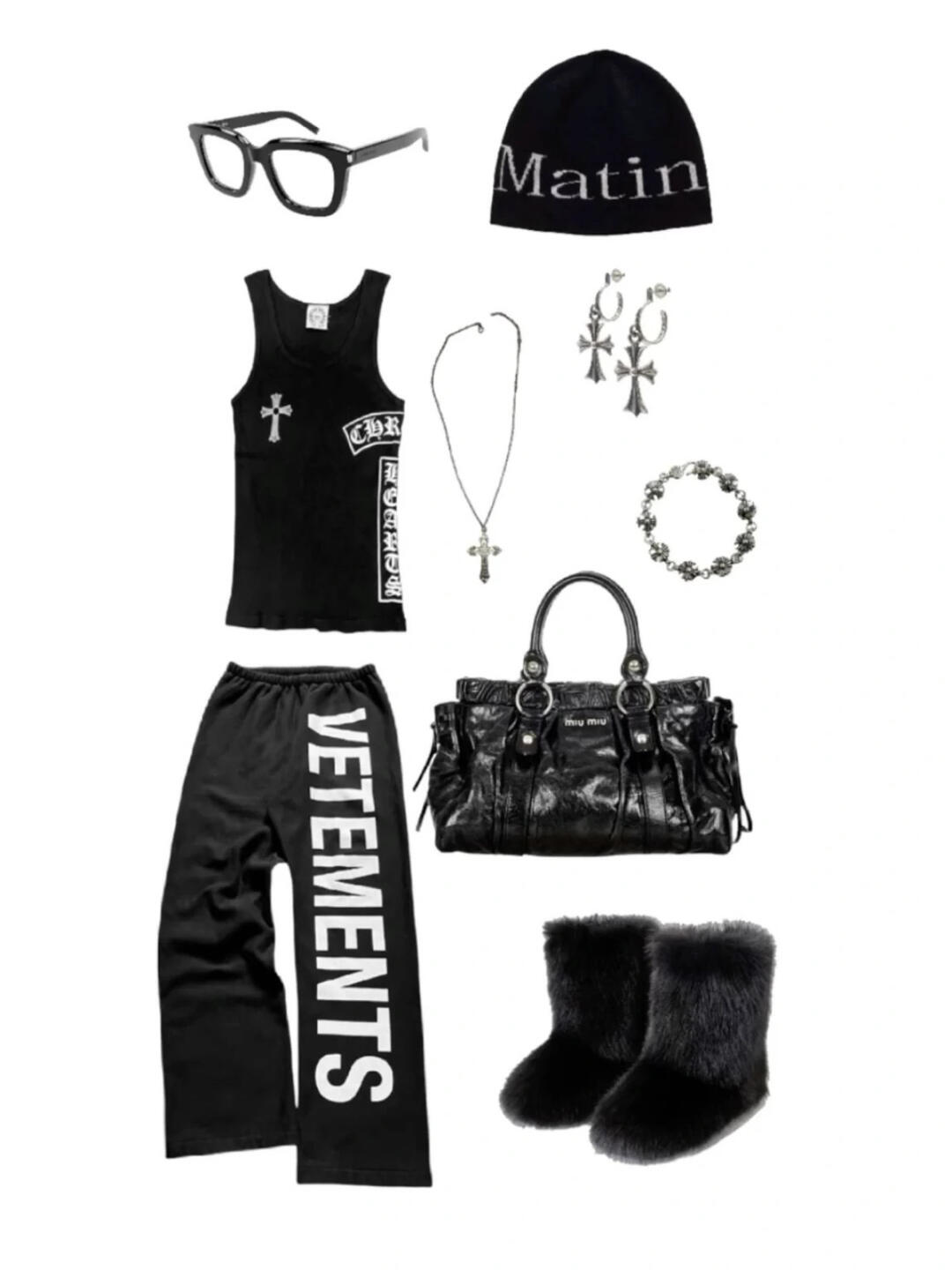 Cool blue millennium outfit with a motorcycle-style leather bag