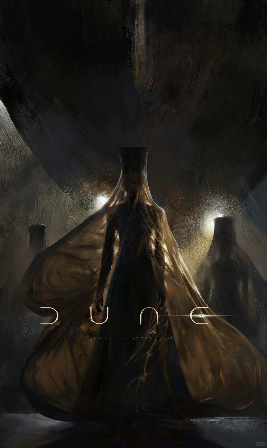 Dune aesthetic poster-style image with monumental desert sci-fi atmosphere