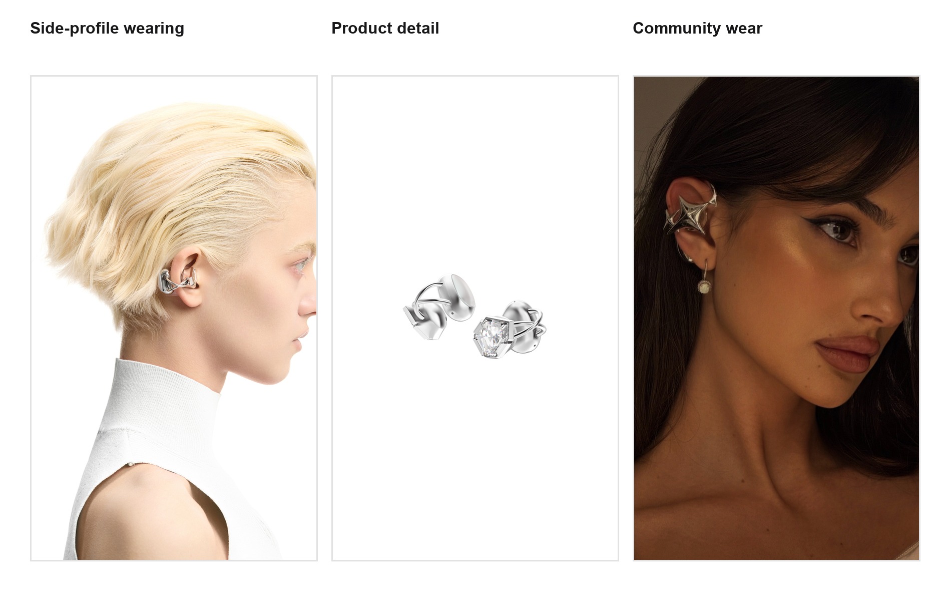 Example of a product page with side-profile wearing photos and community images - green flag indicators.