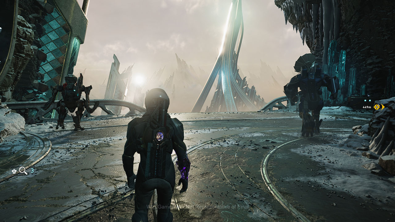 EXODUS gameplay environment showing a frozen alien world