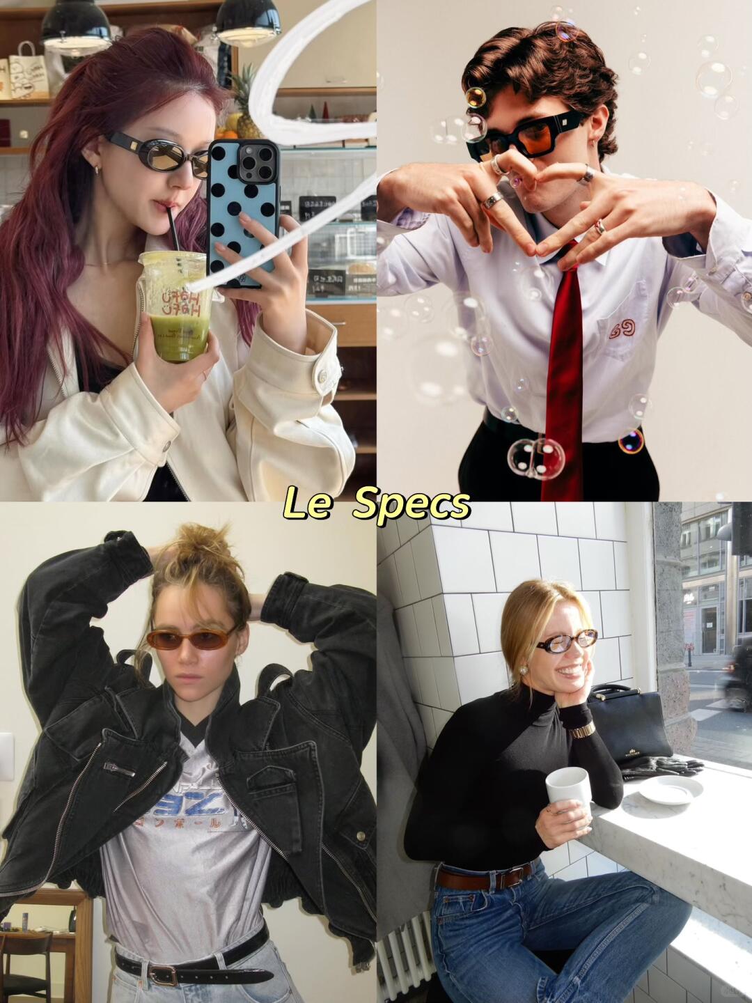Le Specs sunglasses worn in four casual street-style looks