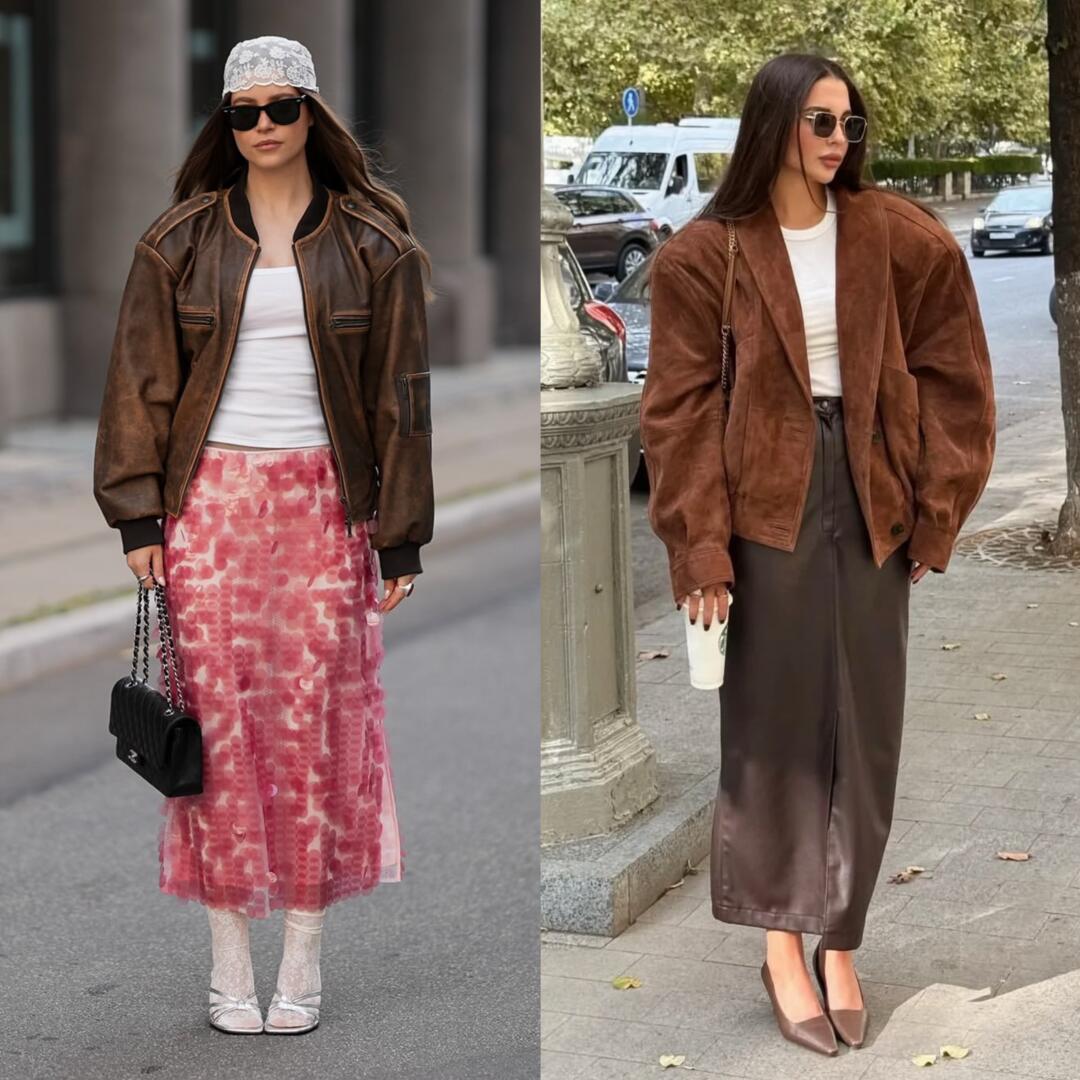 Ballet-inspired volume styled with an unexpected casual piece