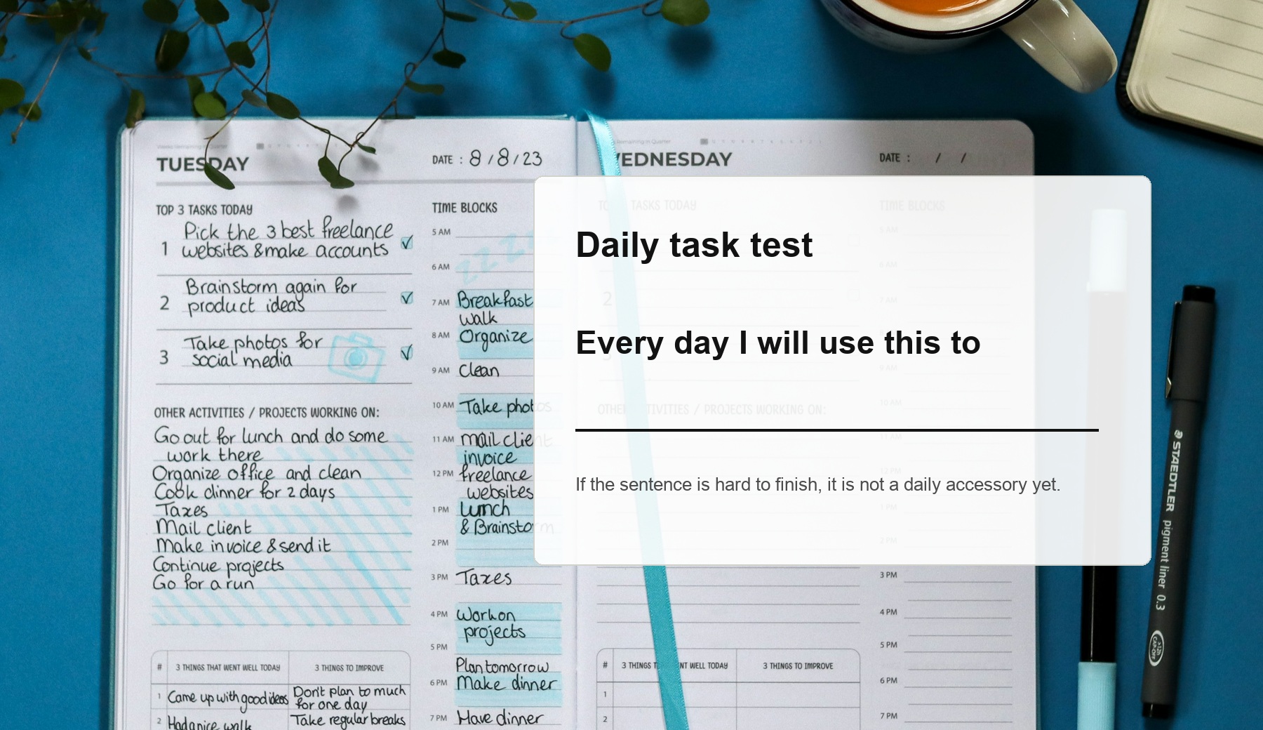 Daily task test: can you complete the sentence "every day I will use this to ___"?