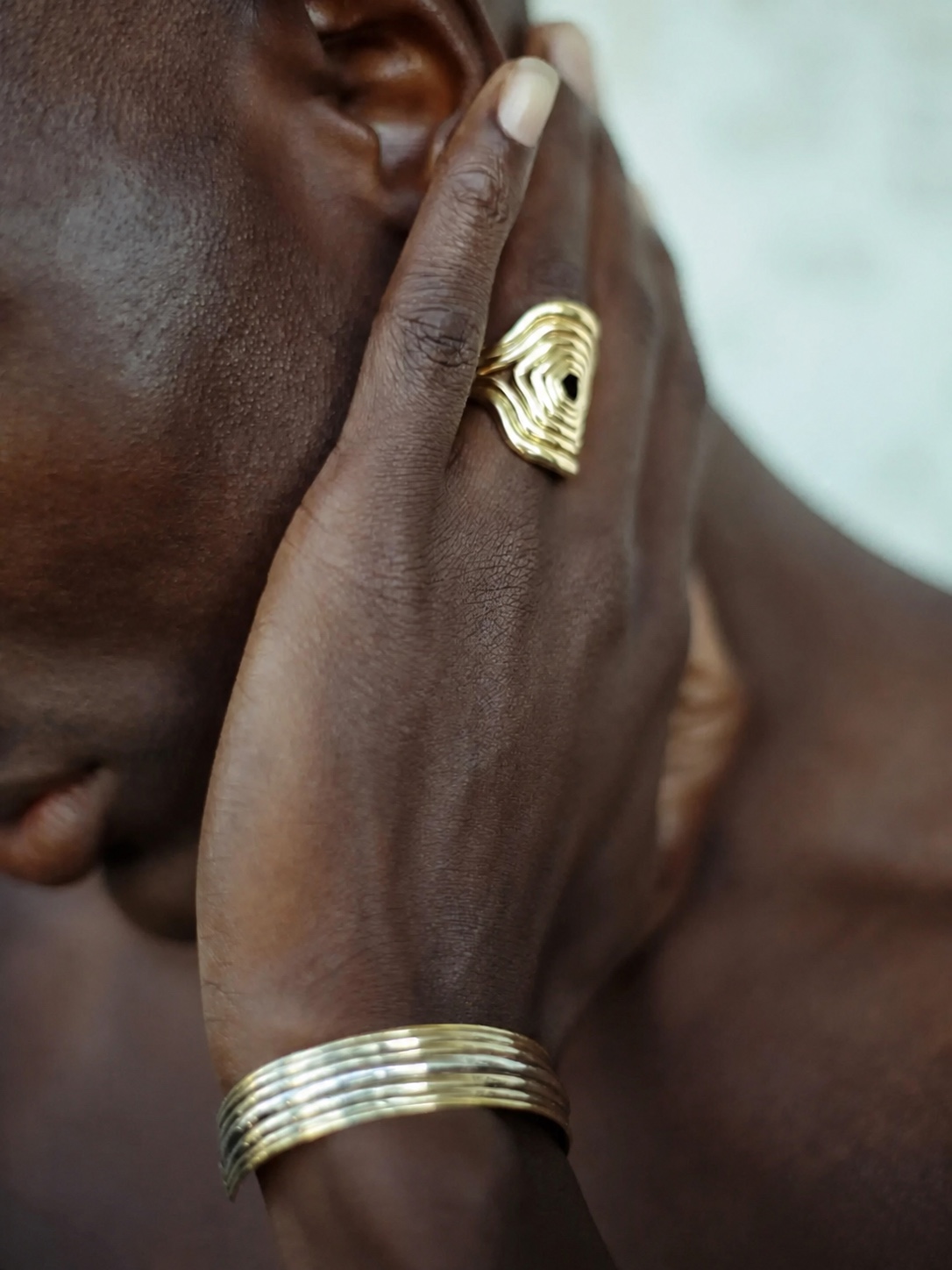 Fernando Jorge pearl statement earring worn in profile