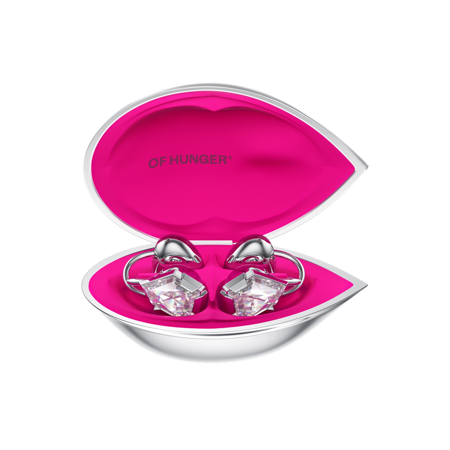 OF HUNGER Electronic Gems open-ear earphones in an open charging case