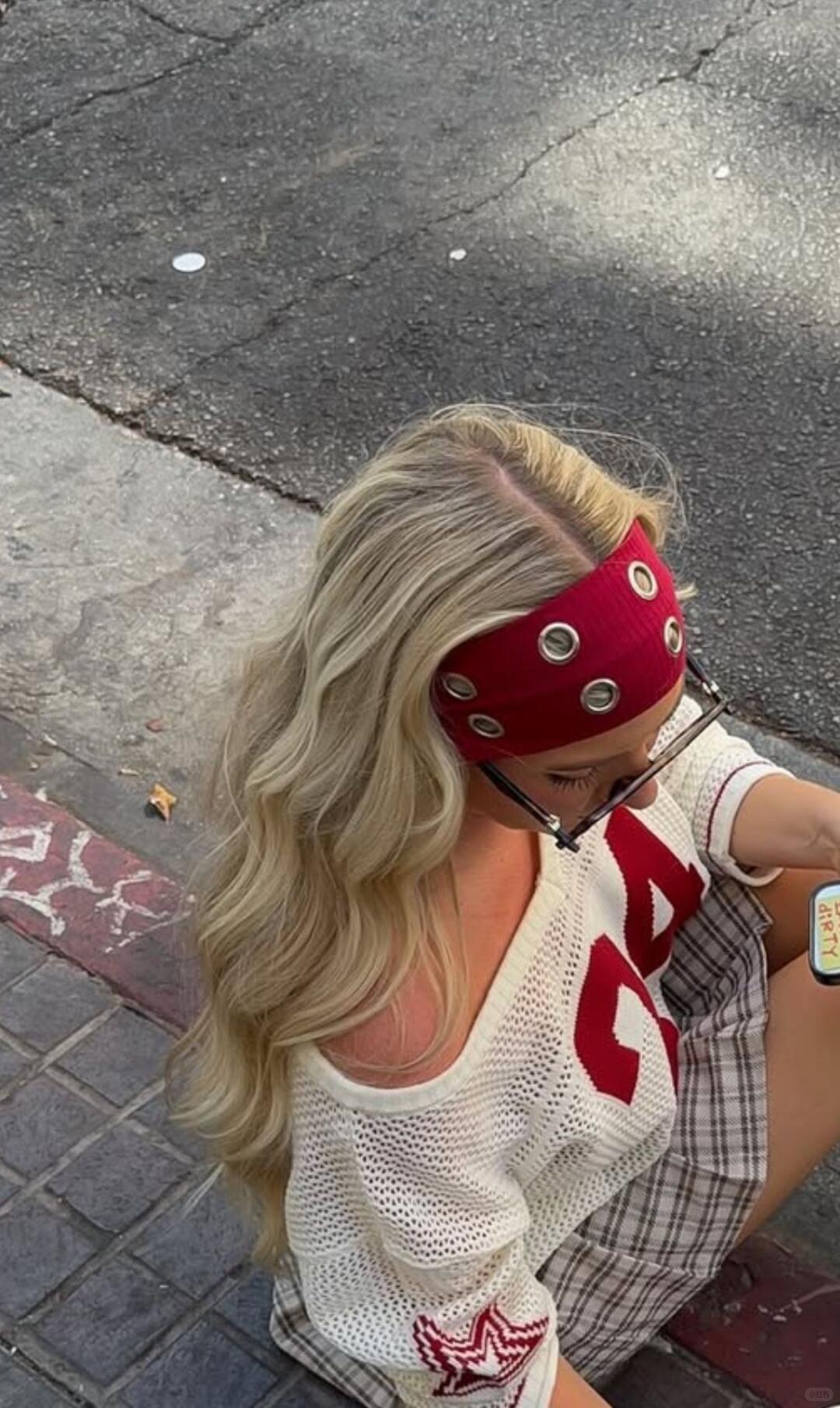 Black headband outfit with casual Y2K styling