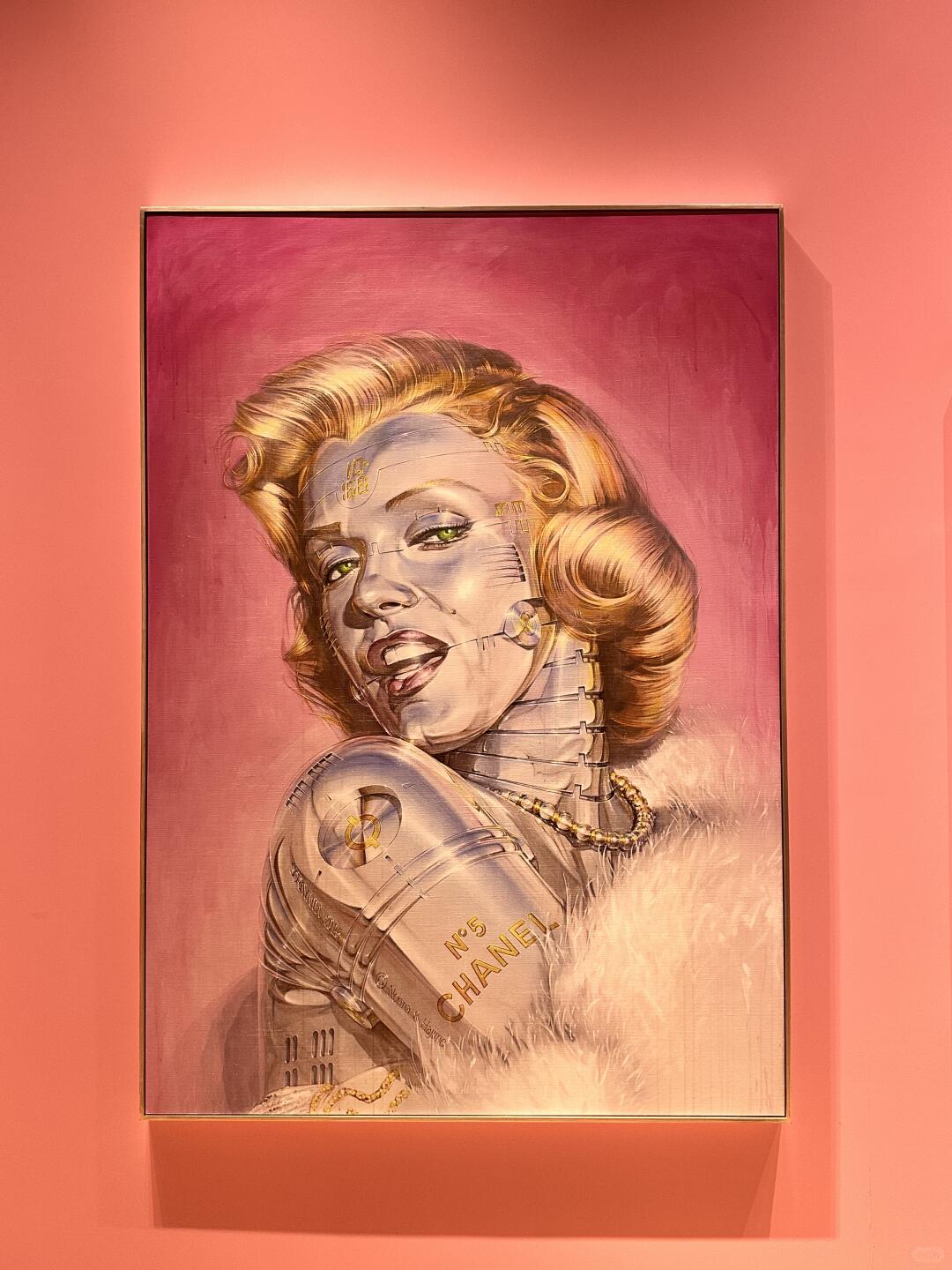 Sorayama-inspired painting of chrome celebrity-style female robot portrait