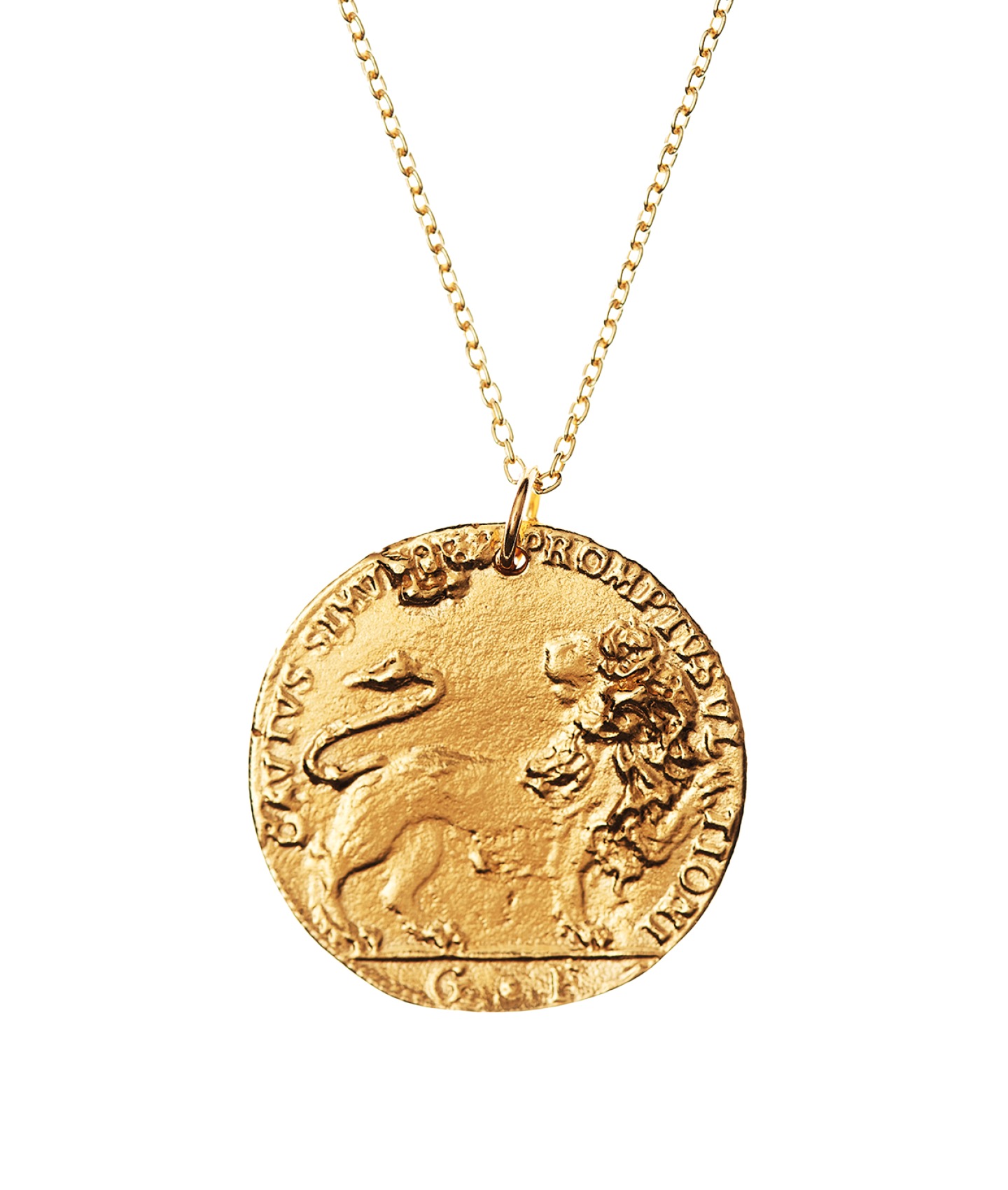 Alighieri Il Leone Medallion with a textured gold-colored finish.