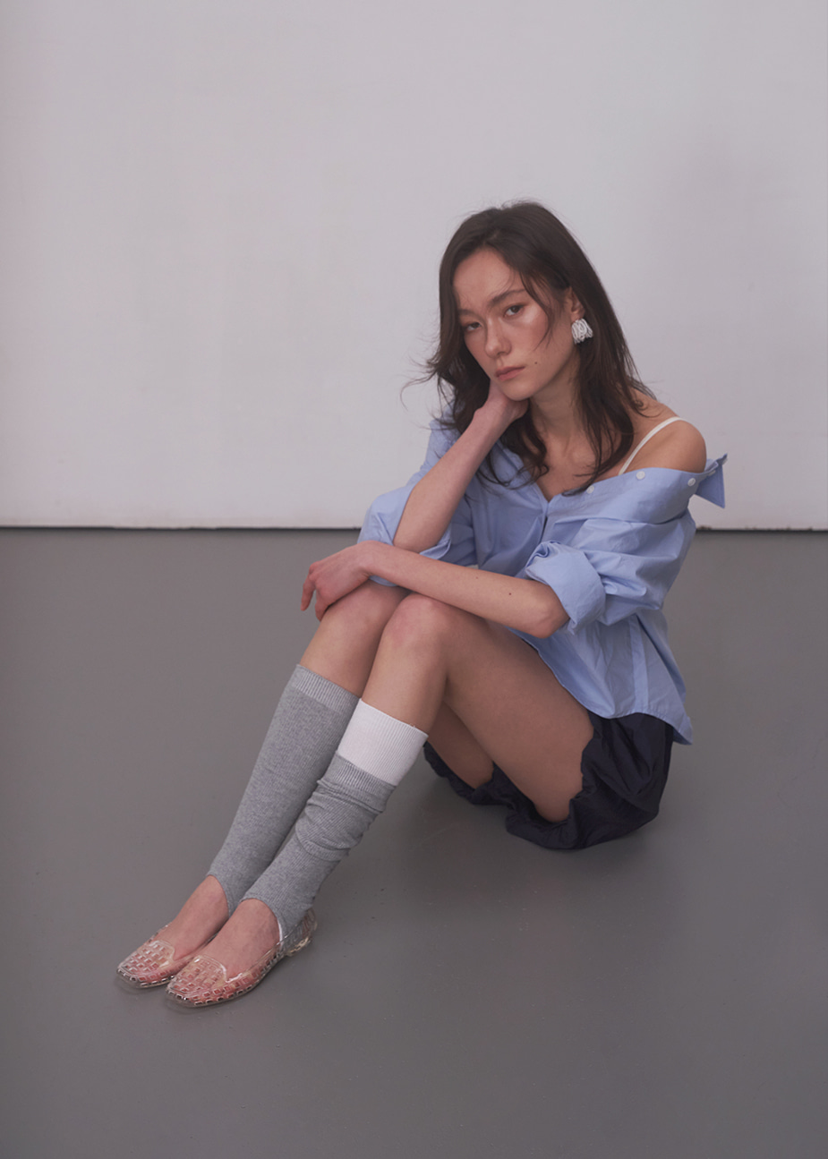 Heavenly Jelly clear fisherman shoes styled with layered grey and white socks