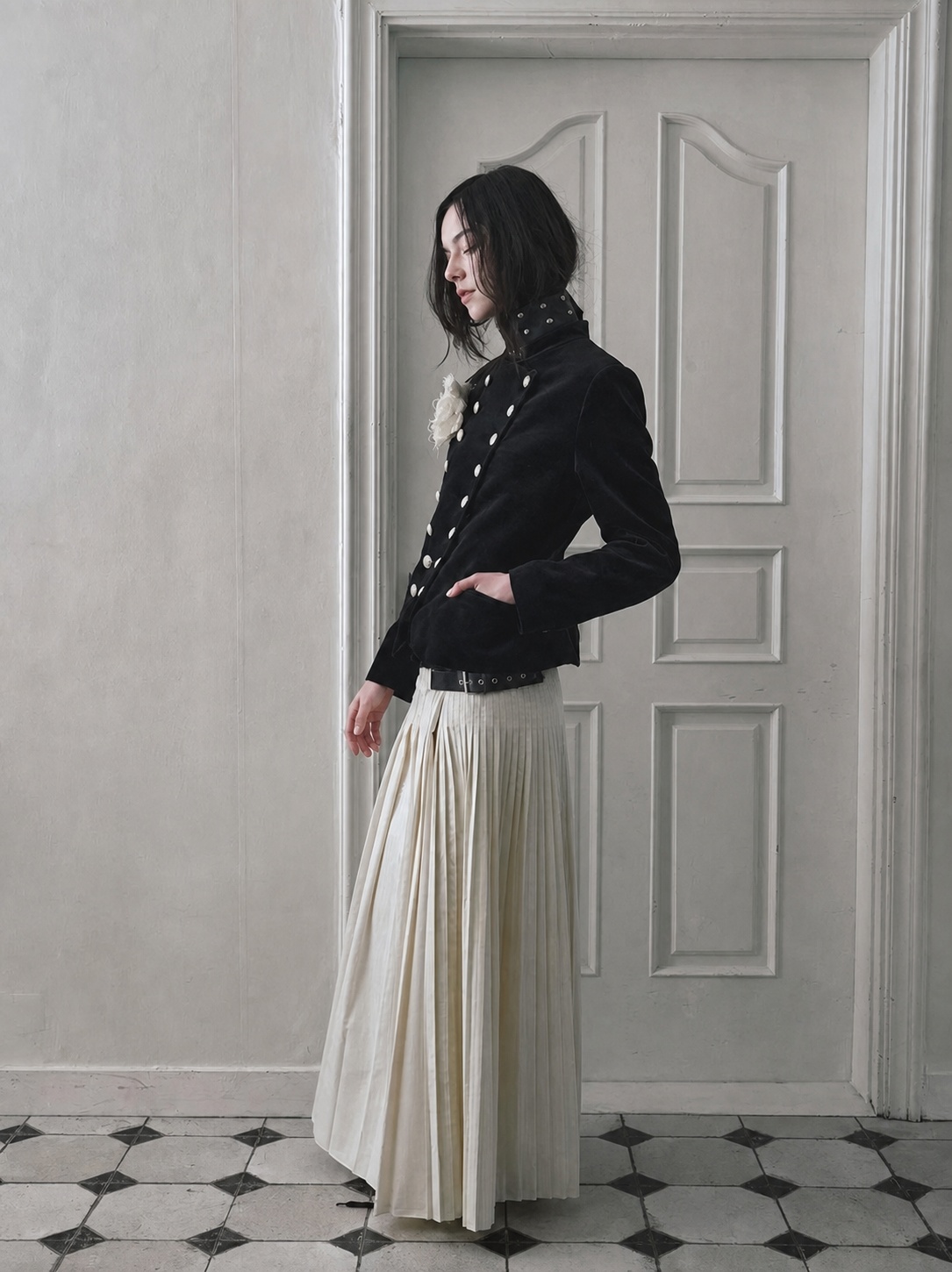 Indie sleaze revival styling with contrast details, retro outerwear and rock-adjacent attitude