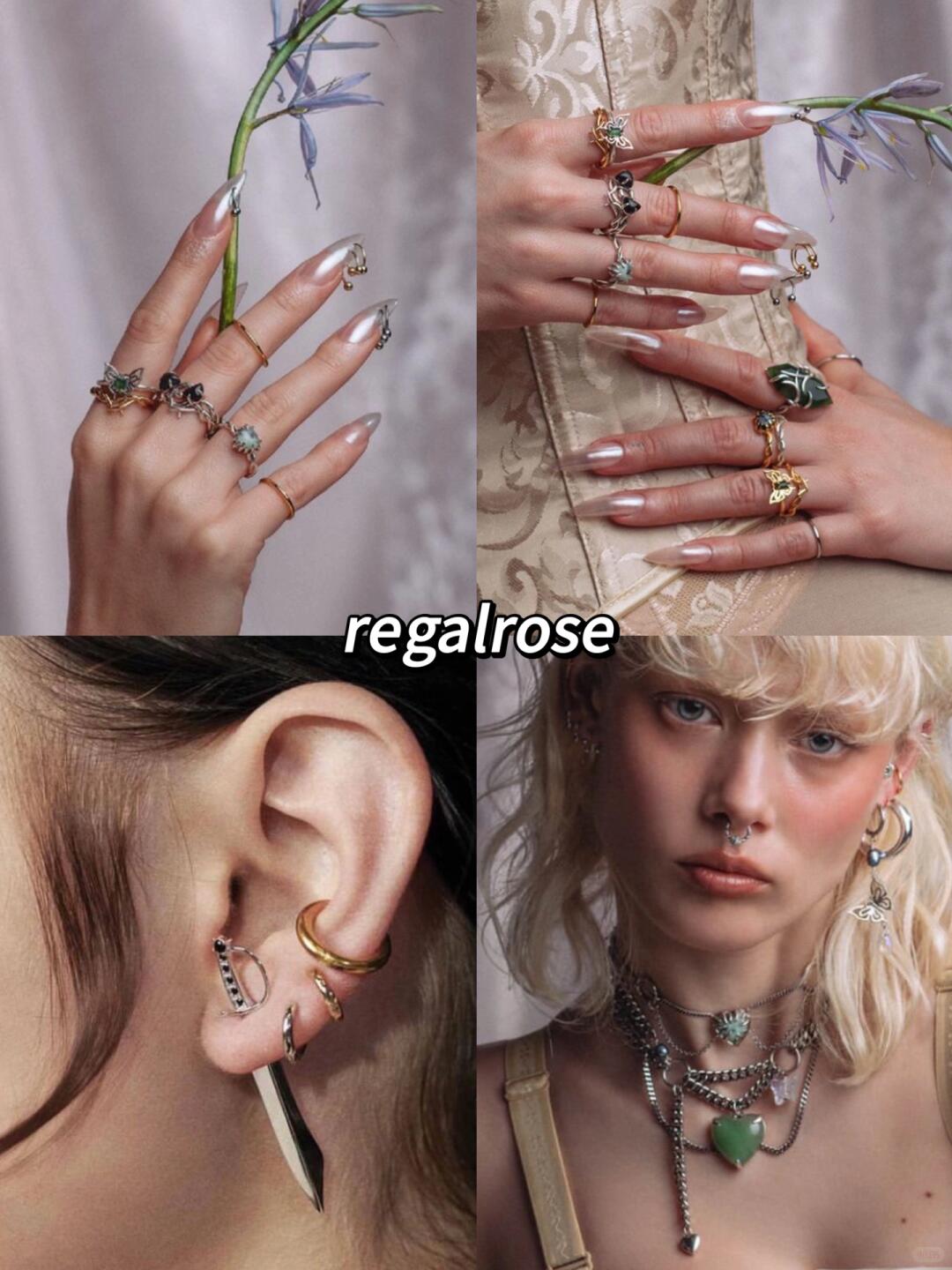 Regalrose gothic rings and layered jewelry styled across four looks