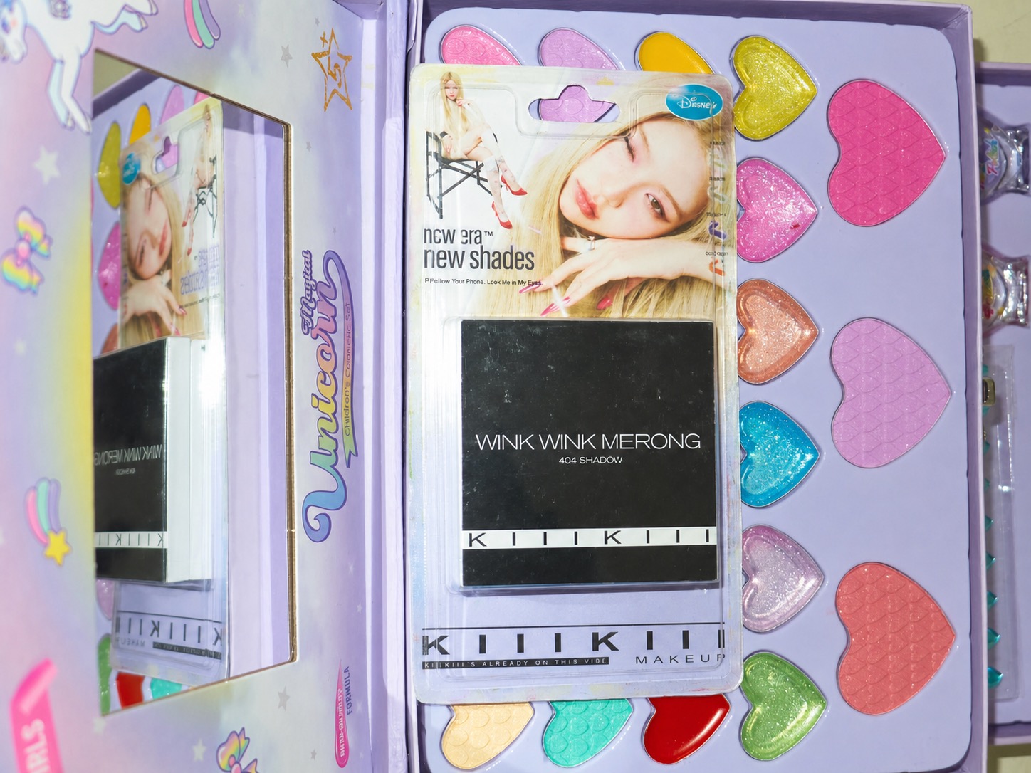 Pastel KiiiKiii makeup palette and heart-shaped pans