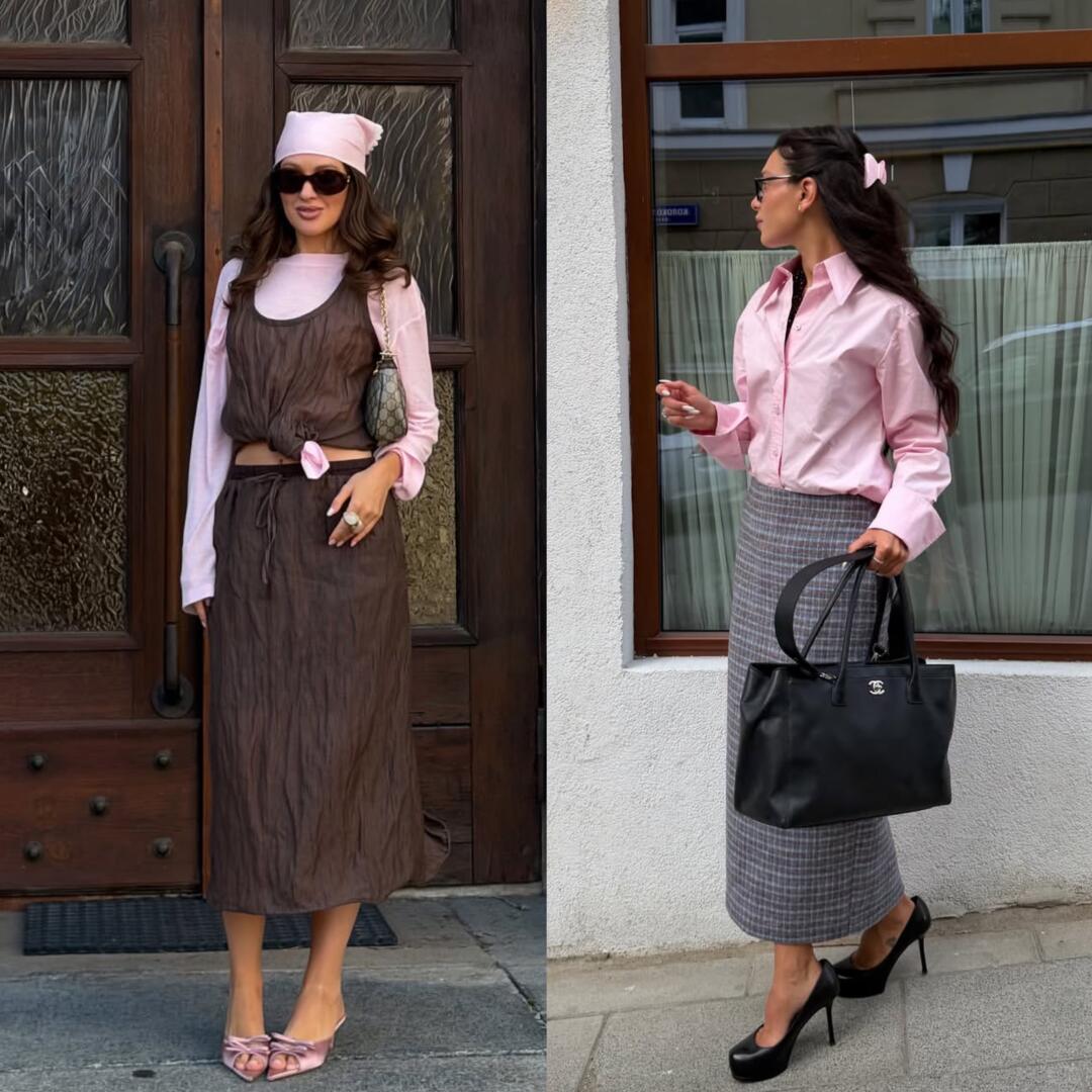 A composed modern work look with one deliberately soft detail