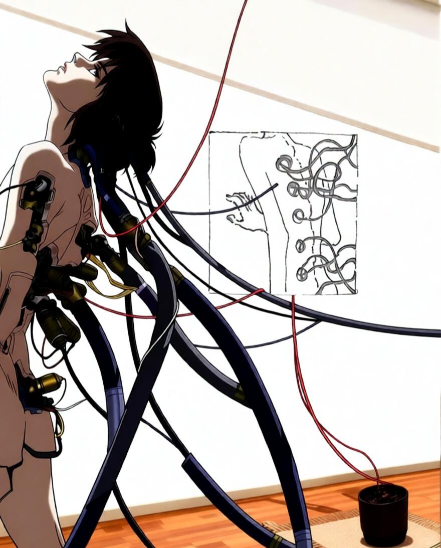 Motoko Kusanagi cyberpunk anime portrait with posthuman styling
