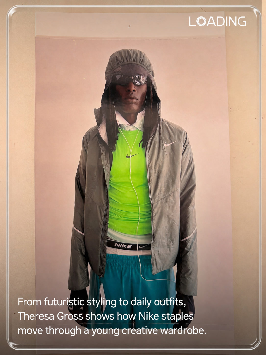 Theresa Gross styled Nike outfit with neon green base layer and grey outerwear