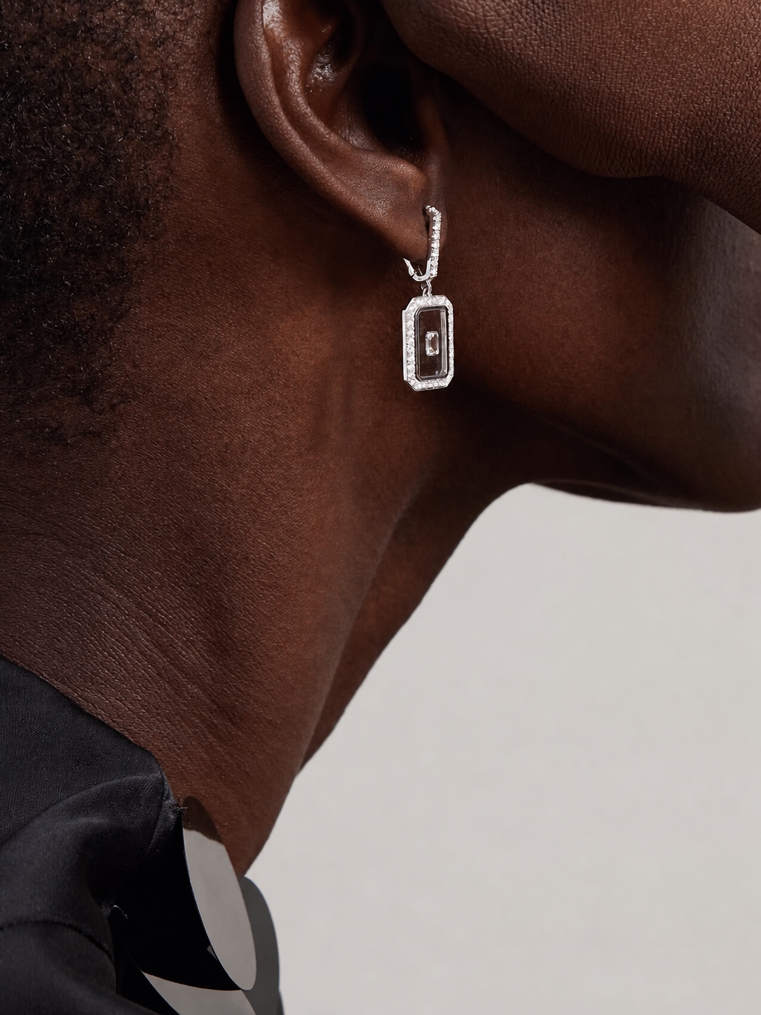 Small silver rectangular Nikos Koulis pendant earring