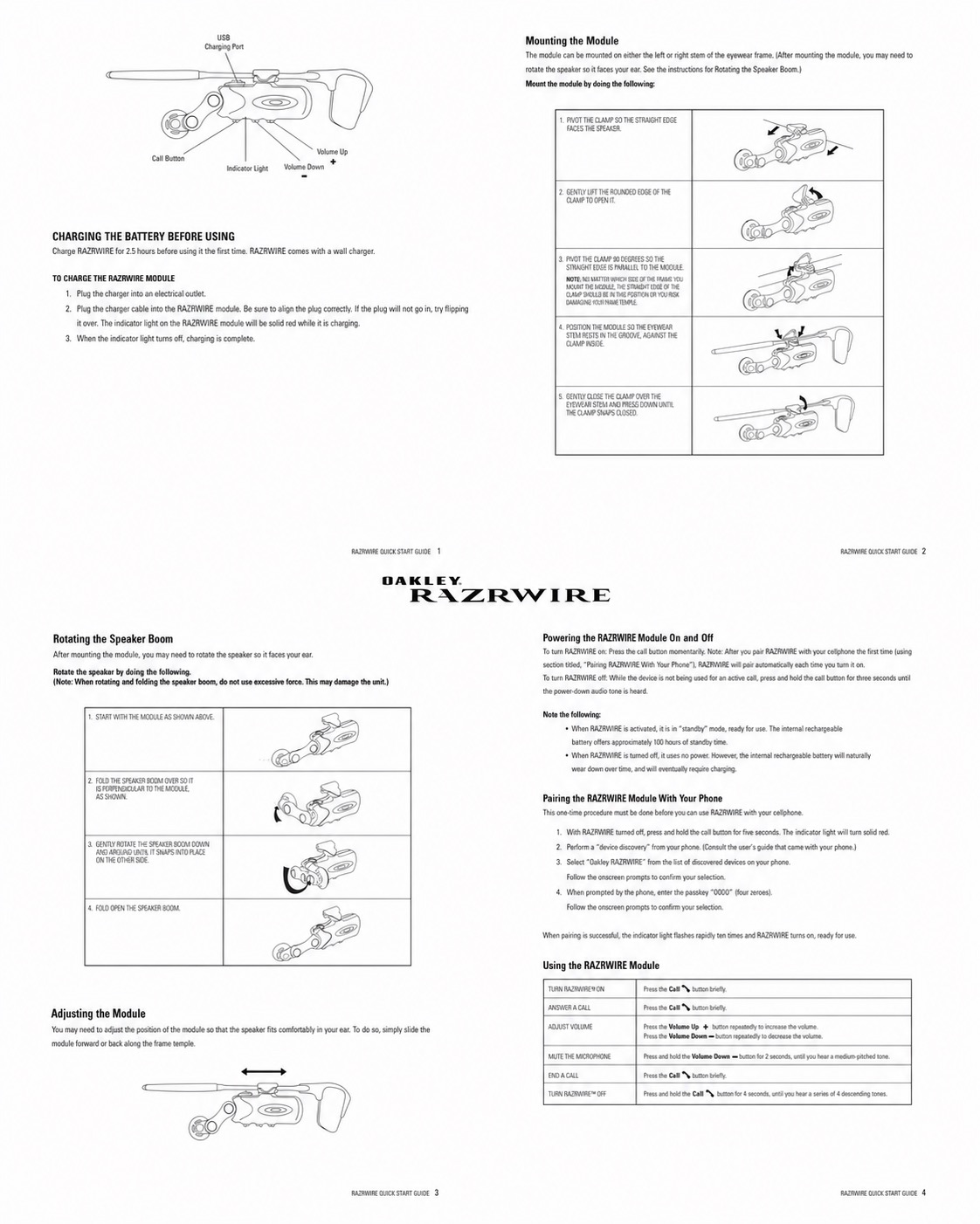 Oakley RazrWire four-page quick start guide collage