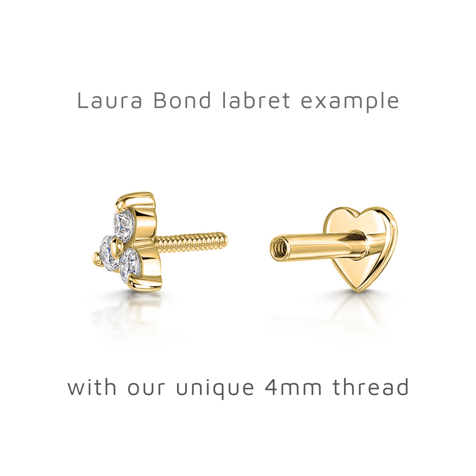 Laura Bond gold labret stud example for cartilage piercing
