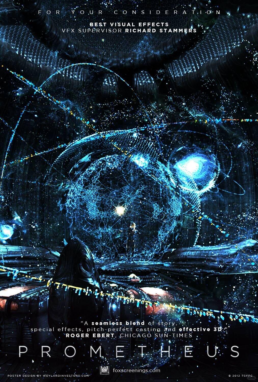 A Prometheus still with a figure framed by cold blue light