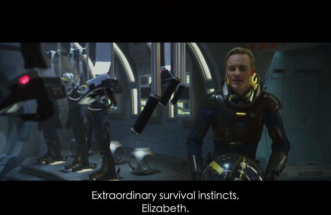 Prometheus image with Elizabeth Shaw and a tense sci fi setting