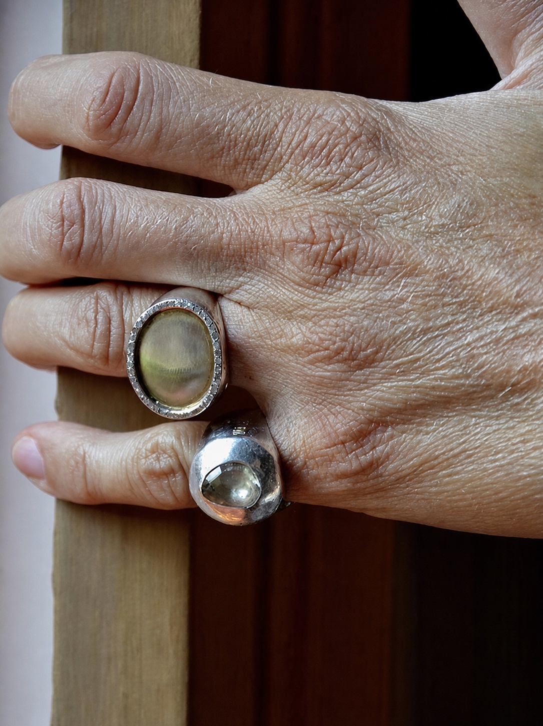 Rosa Maria statement rings with a large pale gemstone