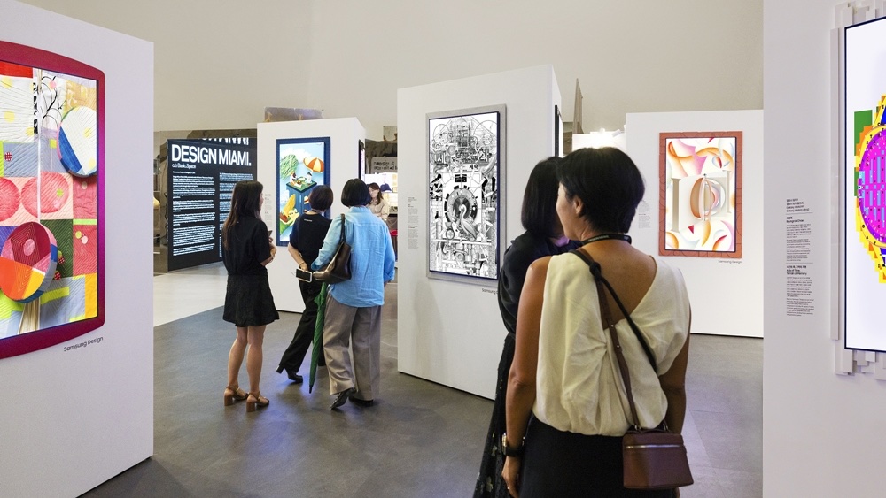Samsung Design Miami Seoul exhibition installation with framed display artwork