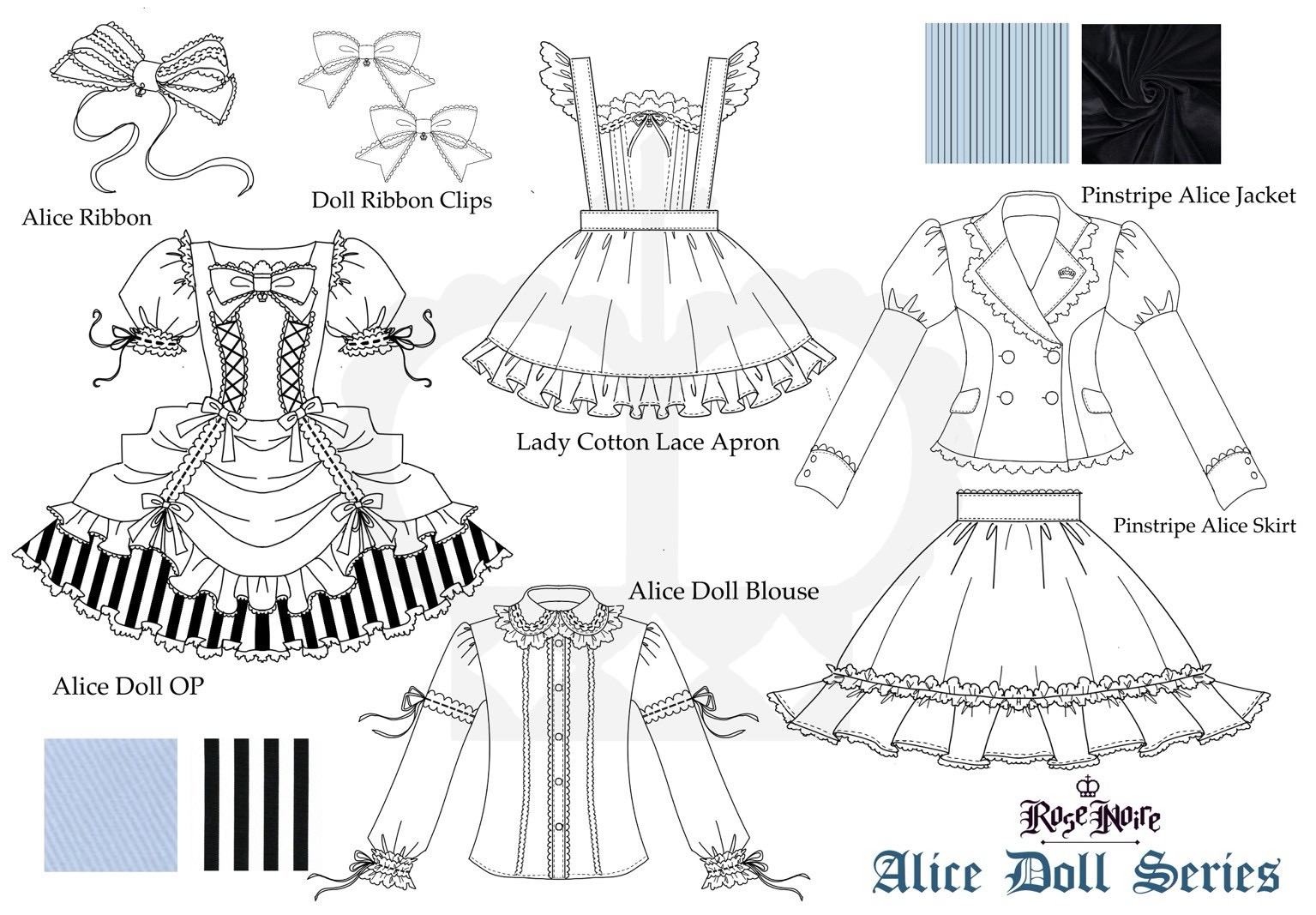 Morpho and ROSE NOIRE AW 2026 Wonderland Alice design board.