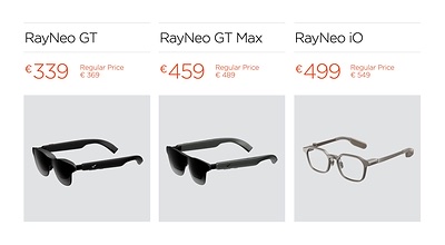 RayNeo iO, GT, and GT Max smart glasses from the 2026 lineup