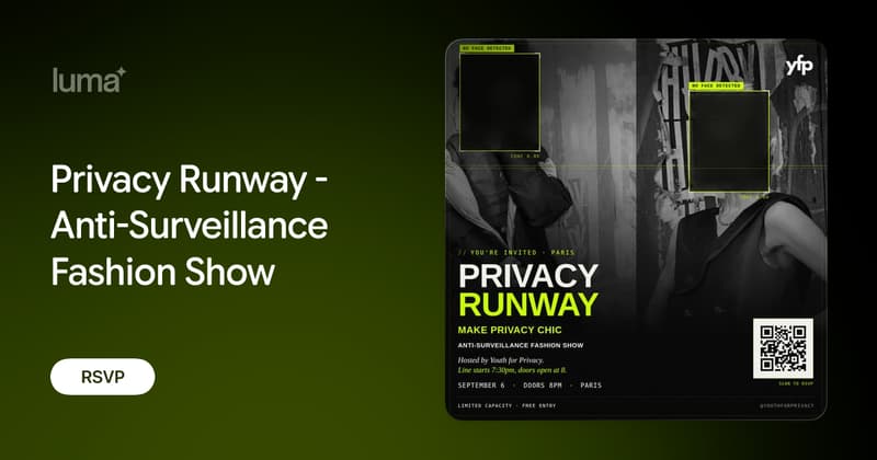 Privacy Runway anti-surveillance fashion show with reflective clothing in Paris