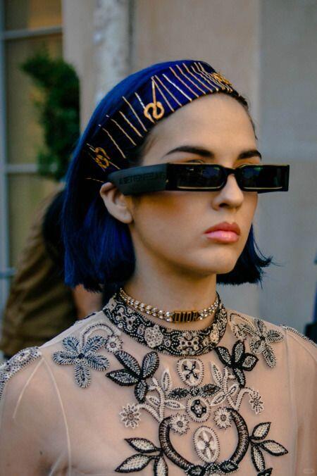 Statement hair accessories arranged across the front of the head