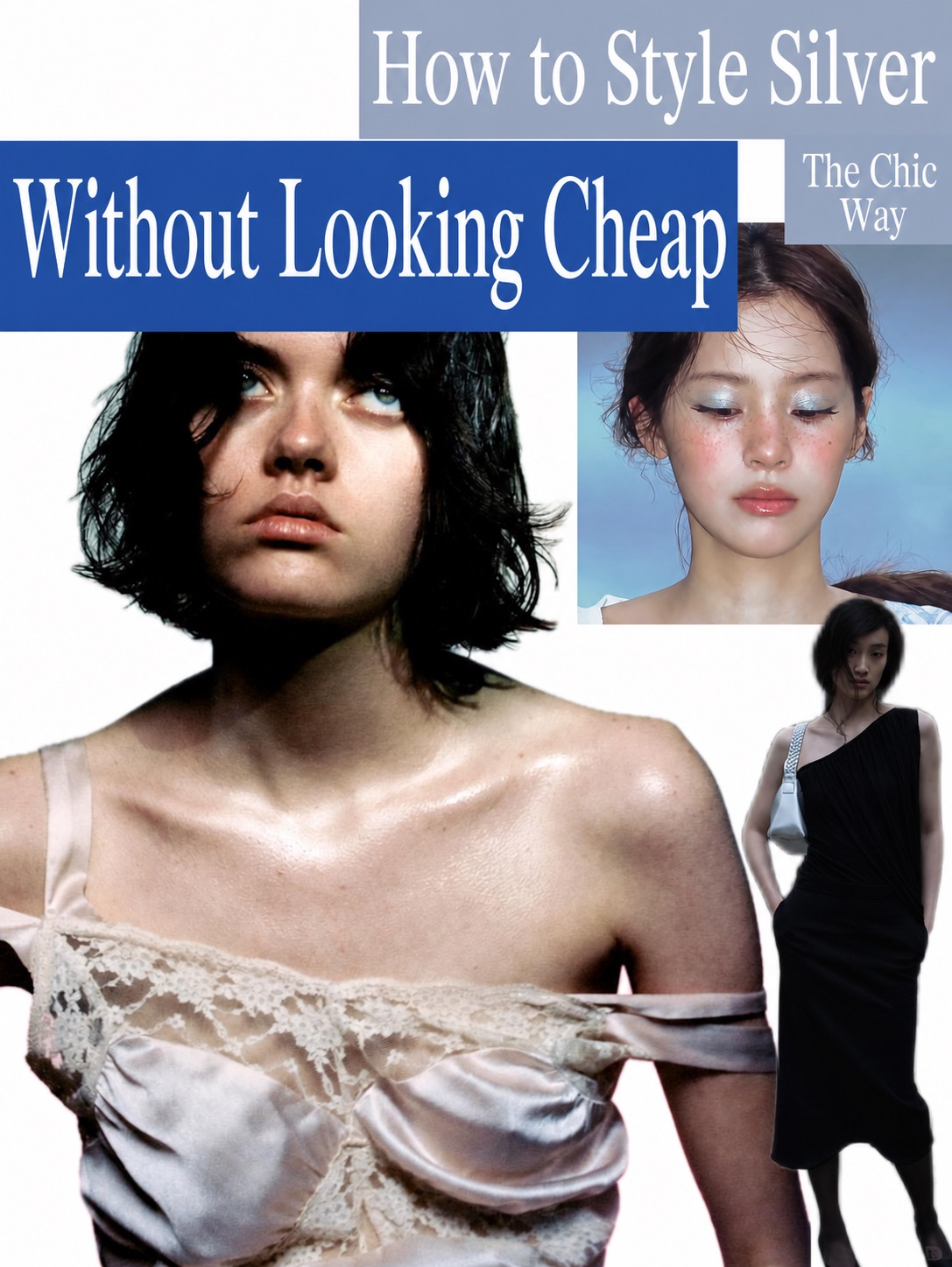 How to style silver without looking cheap in a soft futuristic outfit moodboard