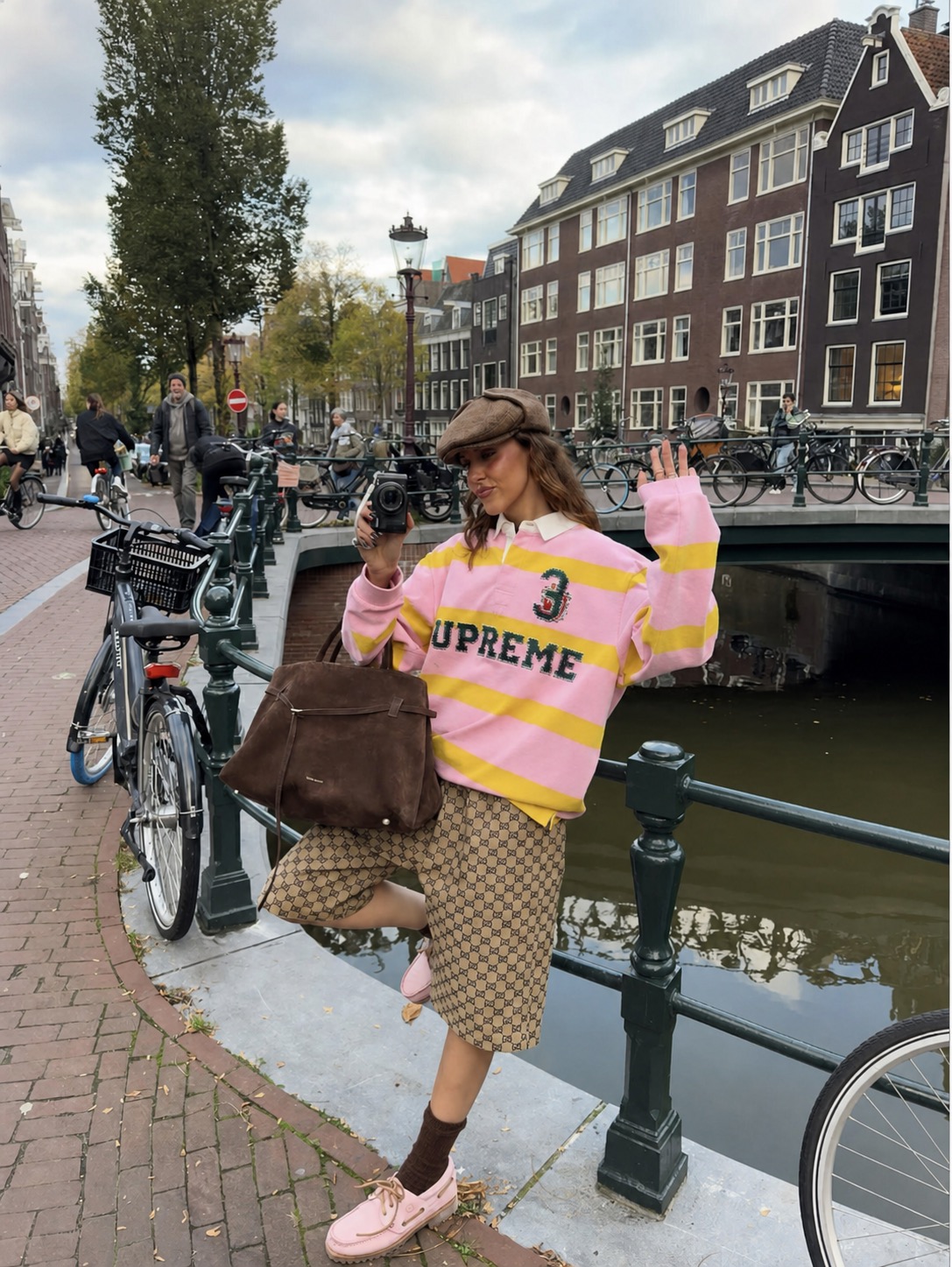 london street style inspired outfit with plaid and relaxed accessories