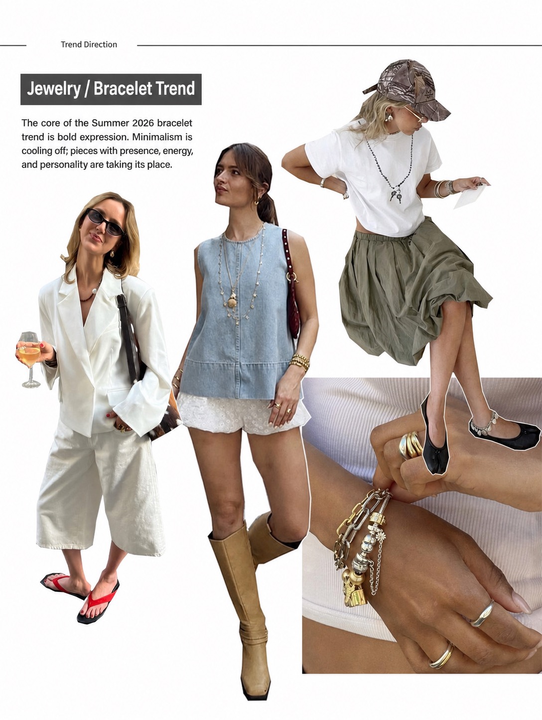 Jewelry trend annotation explaining bold bracelet expression