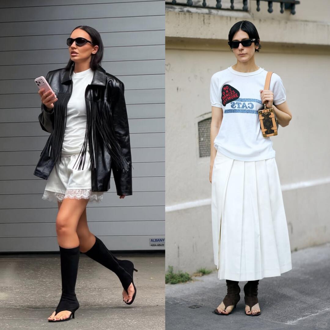 Pointed boot adding a sharp line to a soft autumn outfit