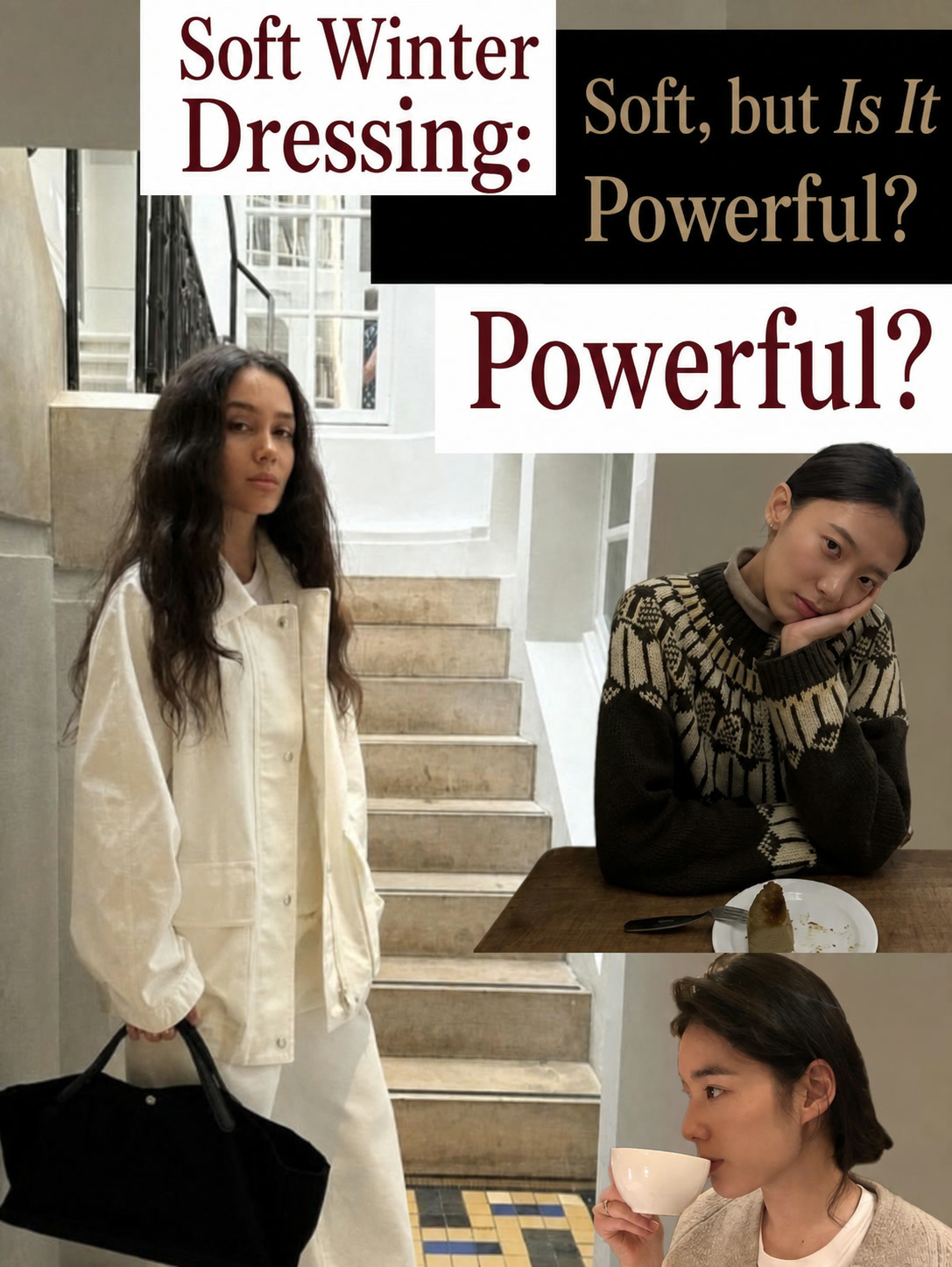 Soft neutral winter work outfit built from quiet layers and a clear silhouette