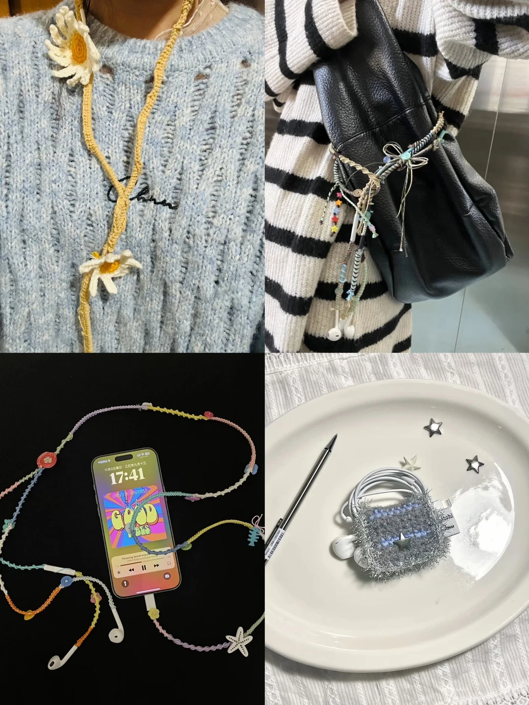 Wired earphones wrapped and decorated for styling
