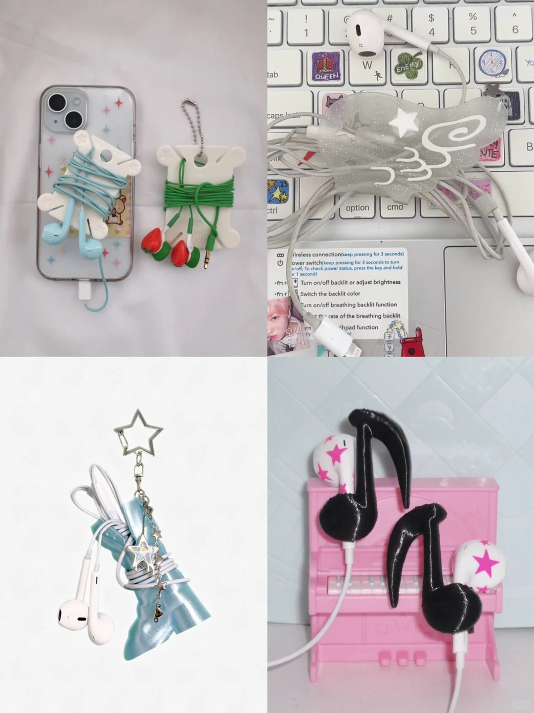 Charm-covered wired earphones and DIY cable decoration