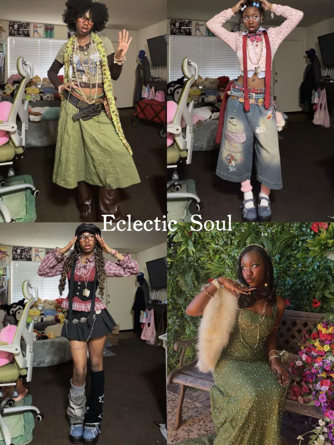 Four eclectic Y2K looks spanning wasteland, Kidcore, steampunk, and princess styling