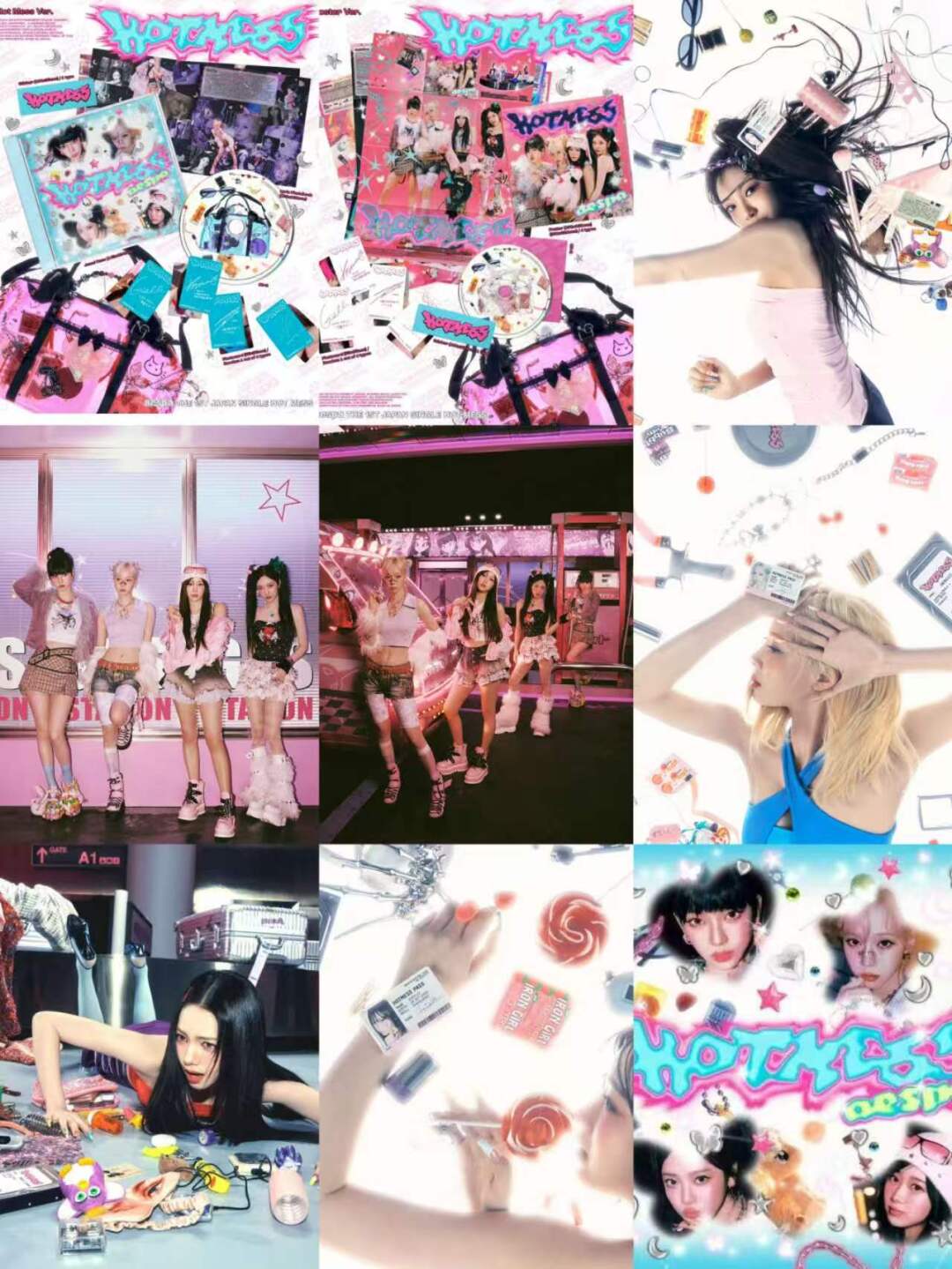 aespa Hot Mess collage with pink cyber Y2K album graphics and concept imagery